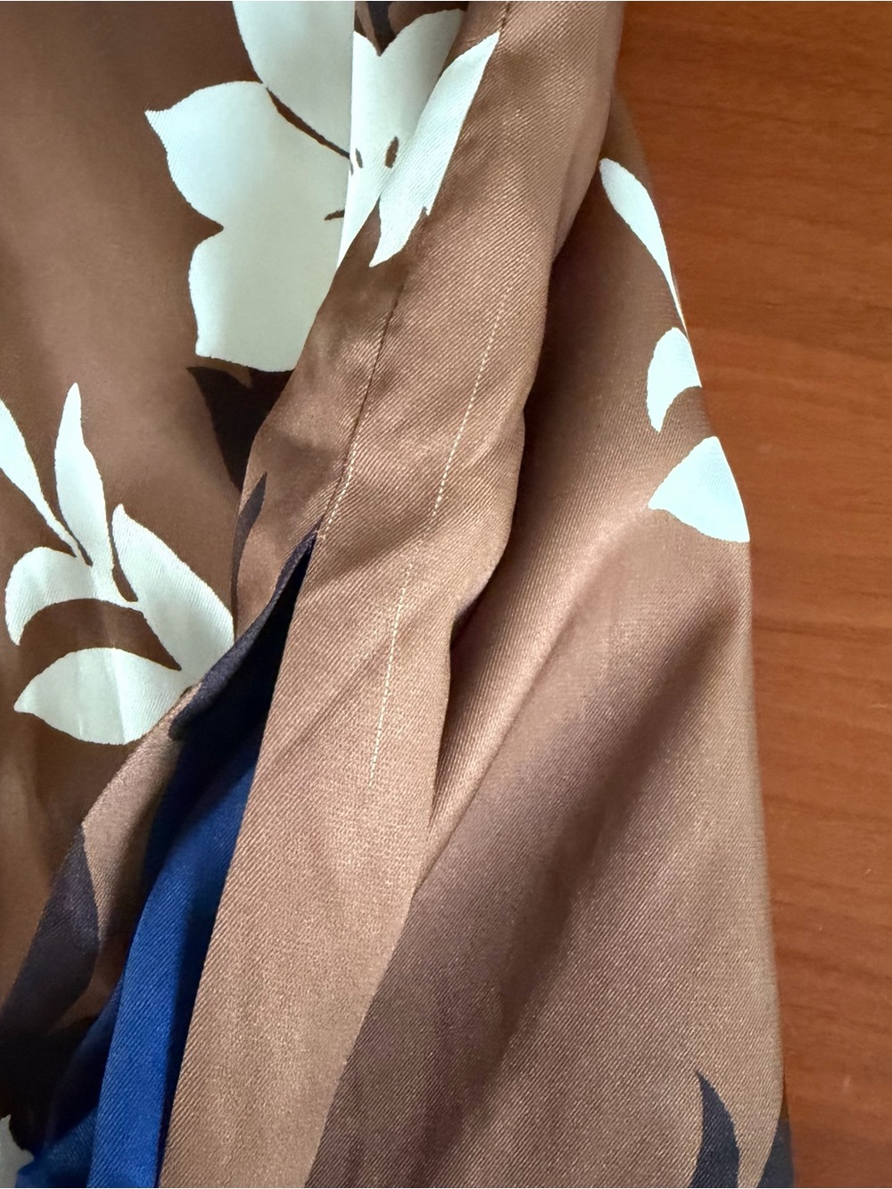 Chico's Brown Floral-Print Open Kimono with Navy Interior-Size L/XL - Picture 11 of 12